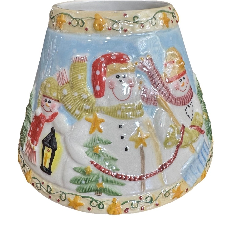 Yankee CANDLE Lrg Shade Topper‎ Glazed Ceramic Christmas/Winter Snowman Family - Picture 2 of 6